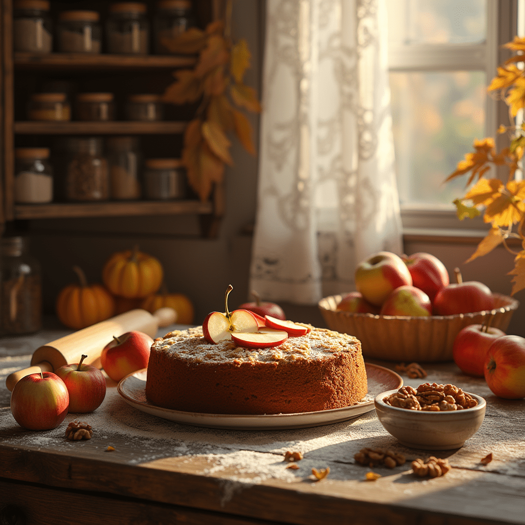 Préparation du gâteau aux pommes et noix