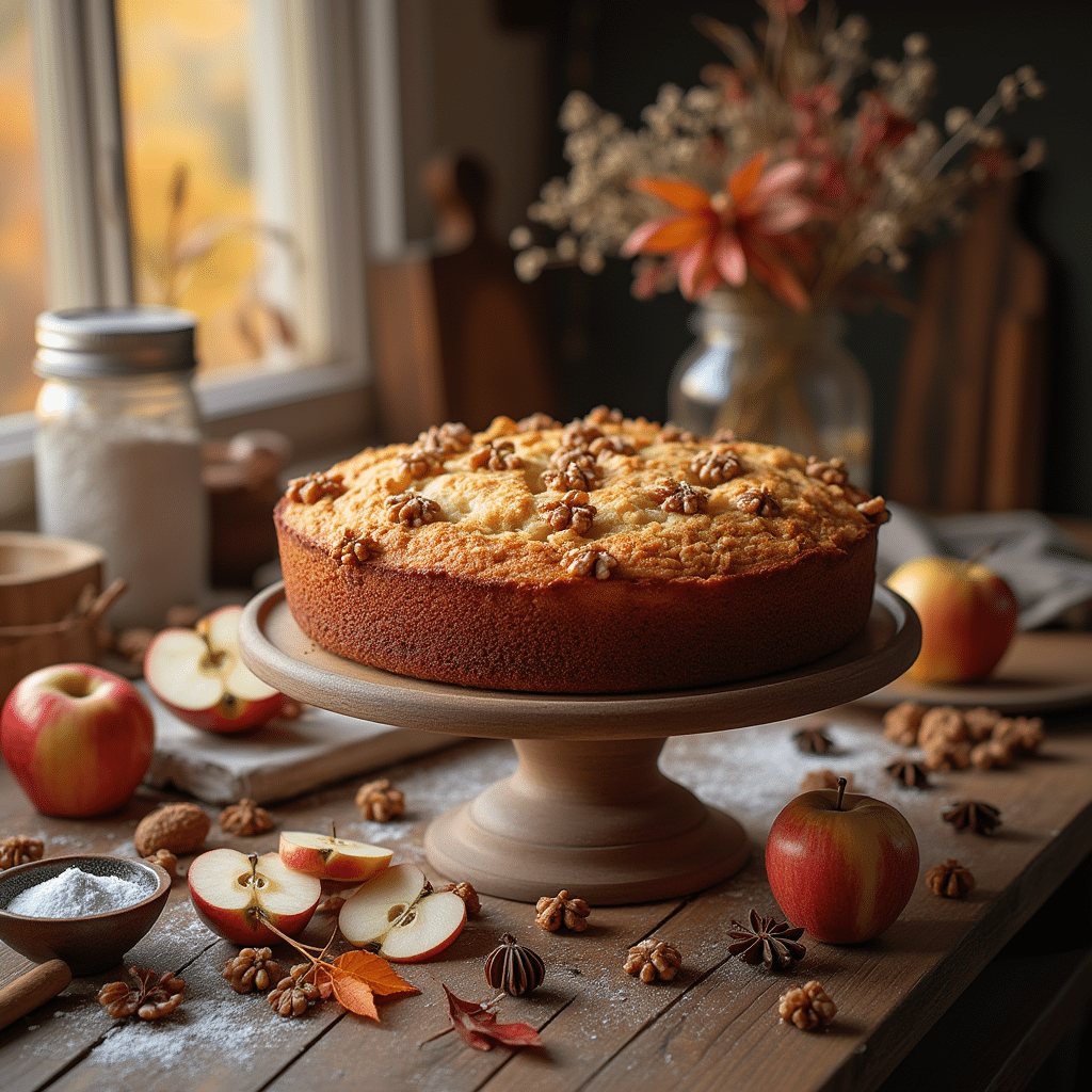Un gâteau aux pommes et noix léger et délicieux